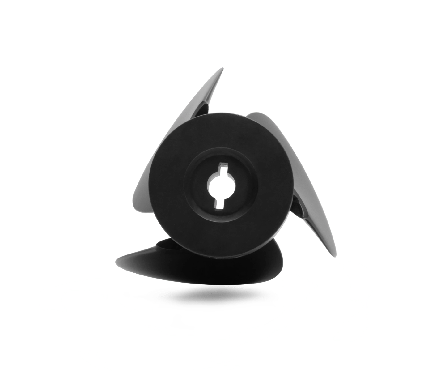 FOIL’s Flex Fold propeller displayed on a black background. The propeller is on its side with all 3 blades visible.